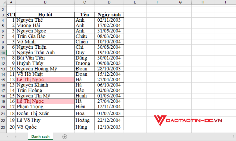 Kiểm tra trùng lặp trong Excel - Bước 3