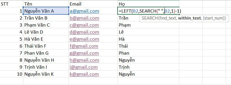 Sử dụng kết hợp hàm tách chuỗi sau ký tự trong Excel