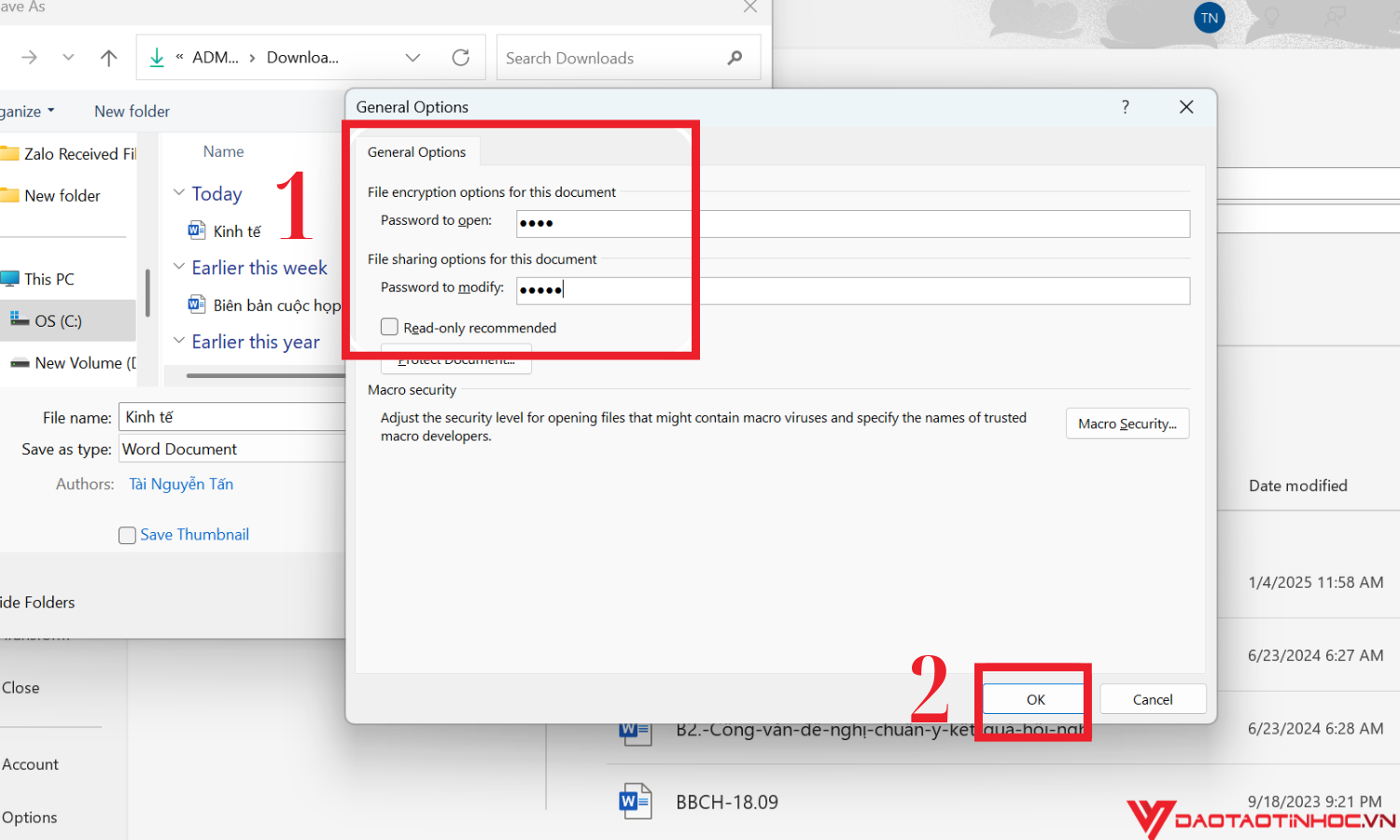 Hướng dẫn cách đặt mật khẩu file Word - bước 4