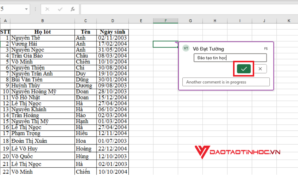 Cách chỉnh sửa comment trong Excel - Bước 3