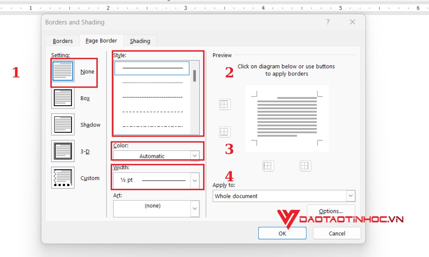 Cách tạo đường kẻ trong word bằng Borders - bước 2