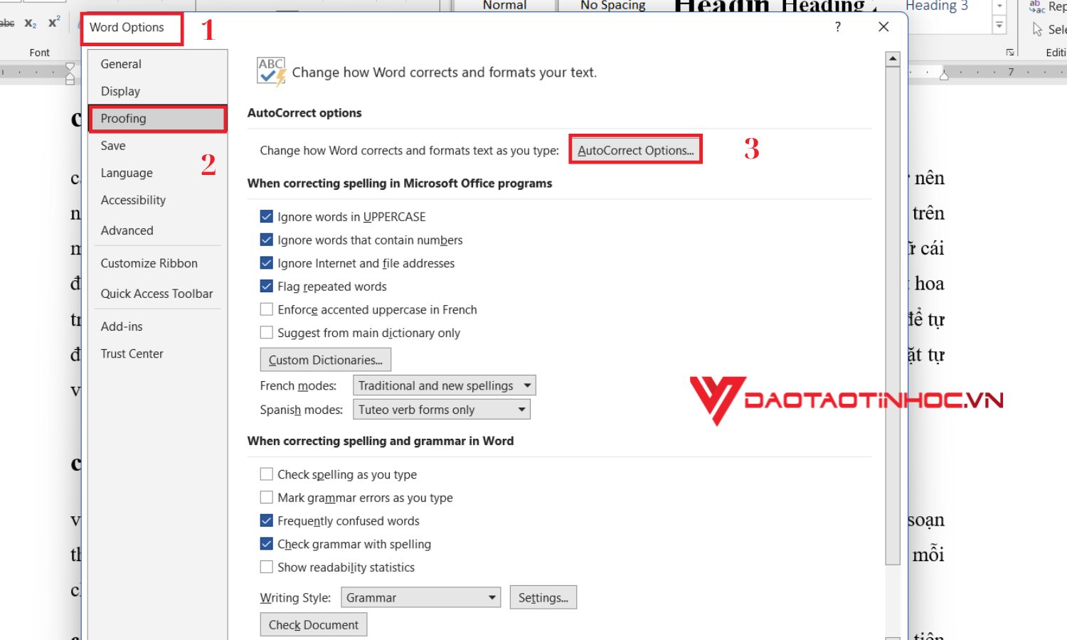 Cài chế độ mặc định tự động viết hoa trong word - Bước 3