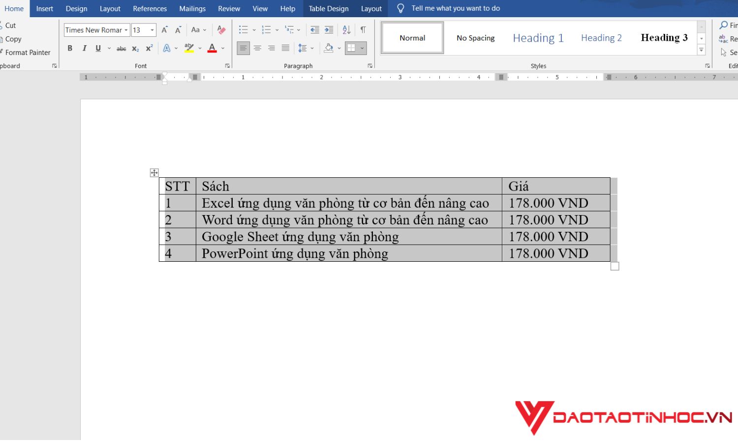 Cách chuyển bảng thành văn bản trong word - bước 1
