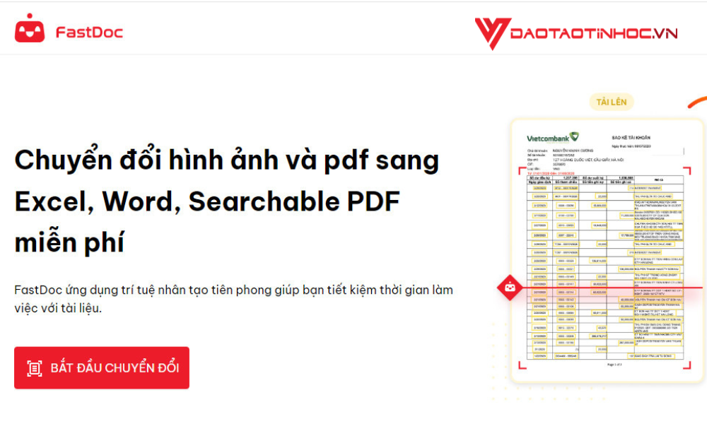 Chuyển file ảnh sang excel miễn phí - FastDoc Bước 1