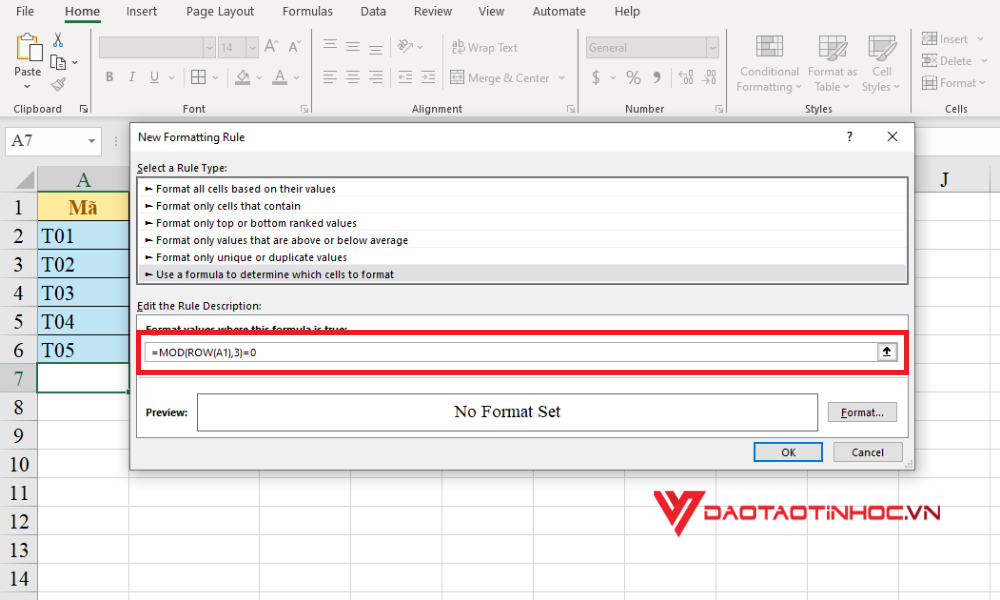 Dùng hàm MOD để đánh dấu các hàng - Bước 3