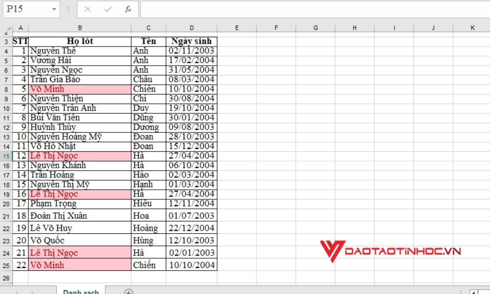 Kiểm tra trùng lặp trong Excel - Bước 3