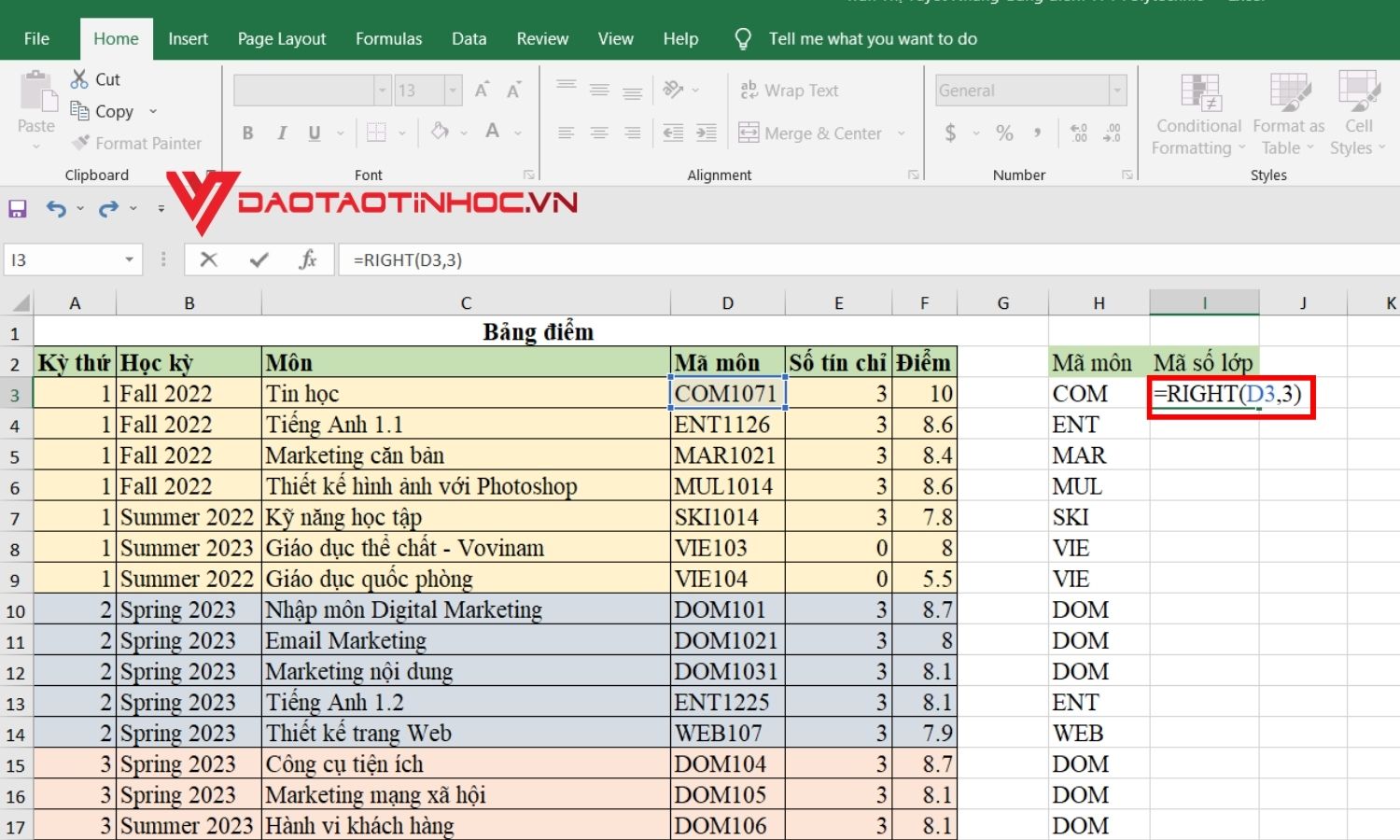 Dùng RIGHT là hàm lấy ký tự trong excel - Bước 2