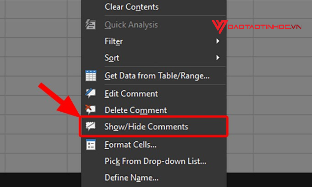 Cách ẩn comment trong Excel - Bước 1