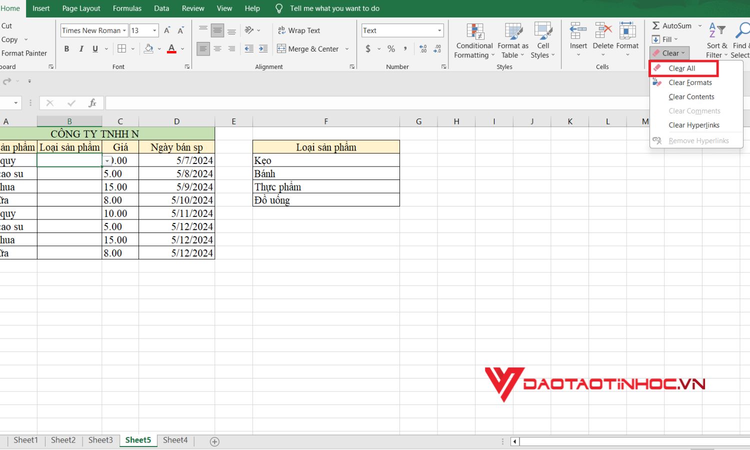 Cách loại bỏ tạo lựa chọn trong Excel - Bước 2
