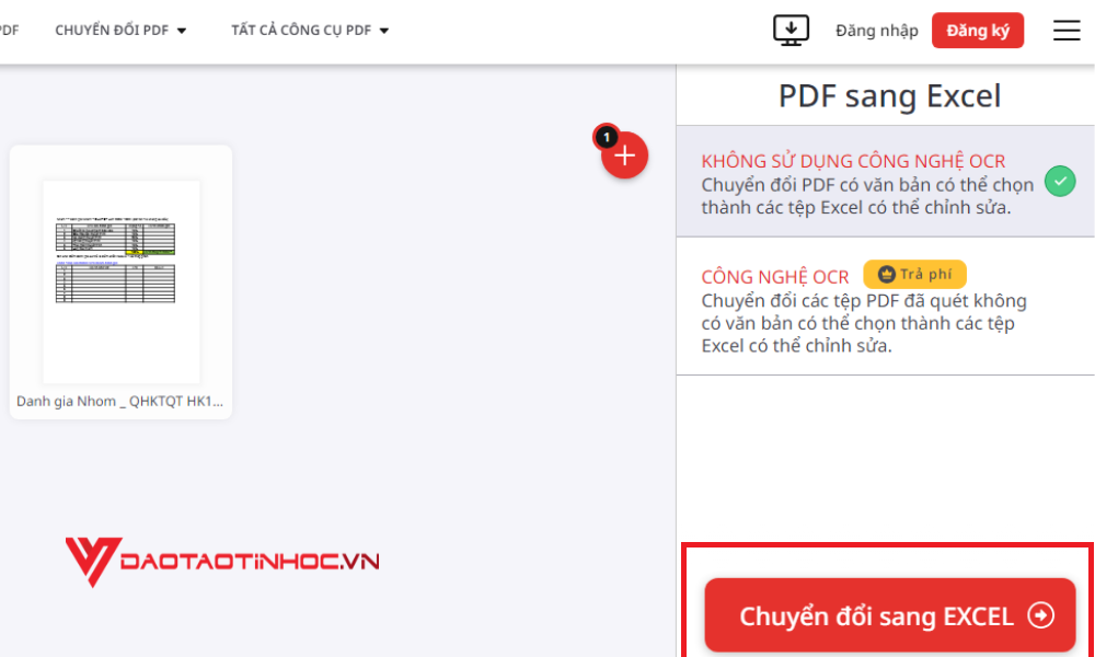Chuyển file PDF sang Excel ILovePDF - Bước 2