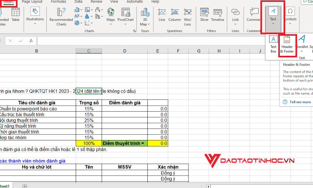 Đánh số trang bằng Insert - Bước 1