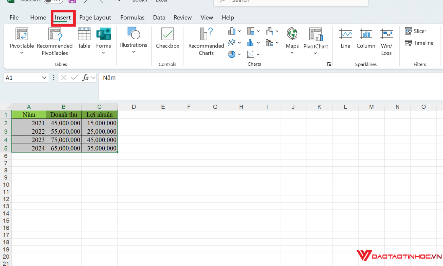 Cách vẽ biểu đồ nhiều dữ liệu - Bước 1