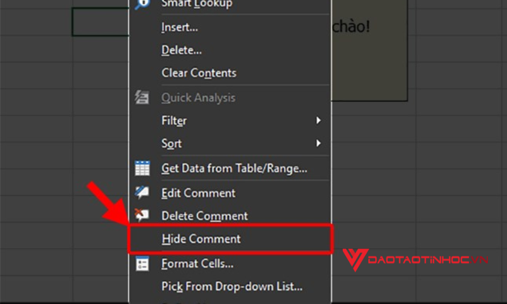 Cách ẩn comment trong Excel - Bước 2