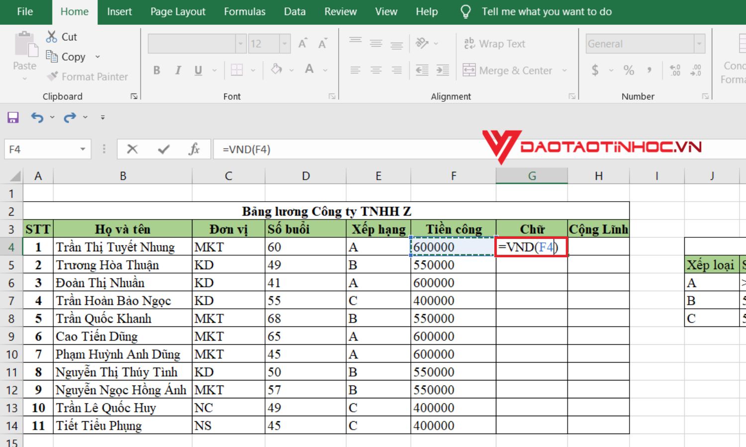 Cách chuyển số thành chữ bằng hàm VND - bước 8