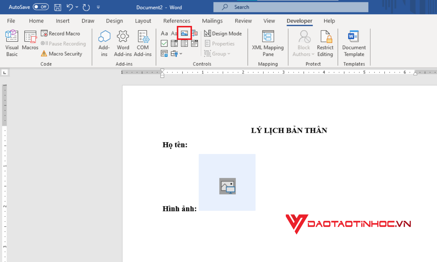 Cách thêm các trường nội dung để tạo form trong Word - Picture