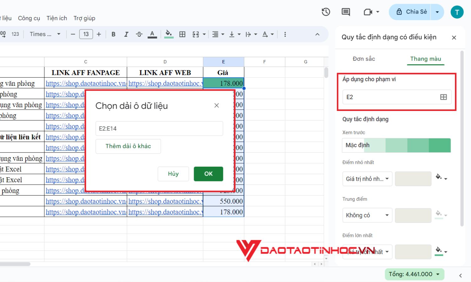 Conditional formatting trong google sheet nâng cao - Bước 5
