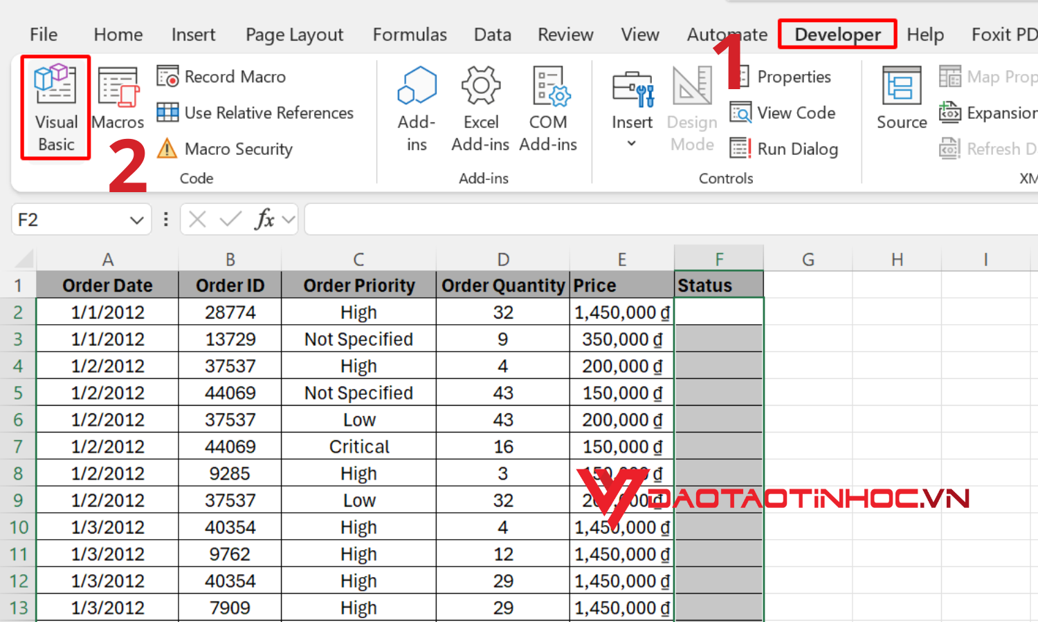 Tạo dấu Checkbox hàng loạt bằng code VBA - bước 1
