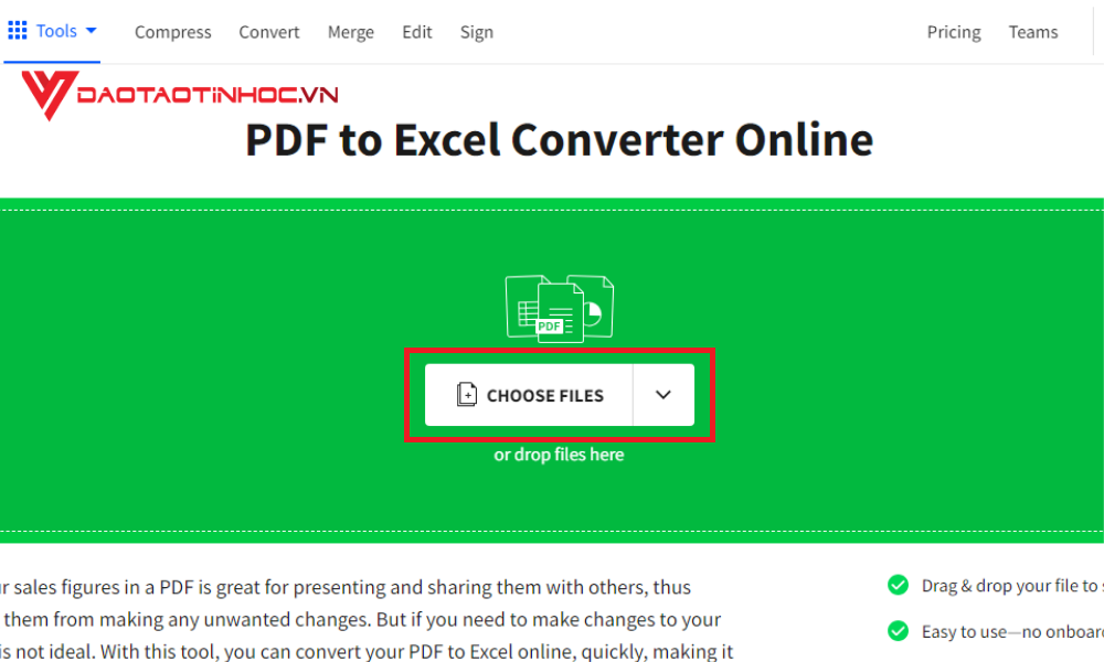Chuyển file PDF sang Excel SmallPDF - Bước 1