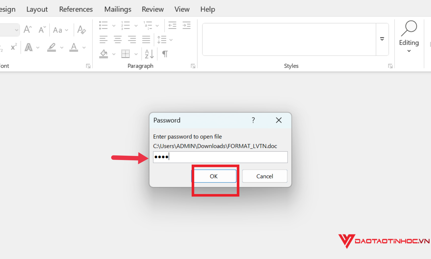 Nhập mật khẩu để mở file (không kèm chỉnh sửa)