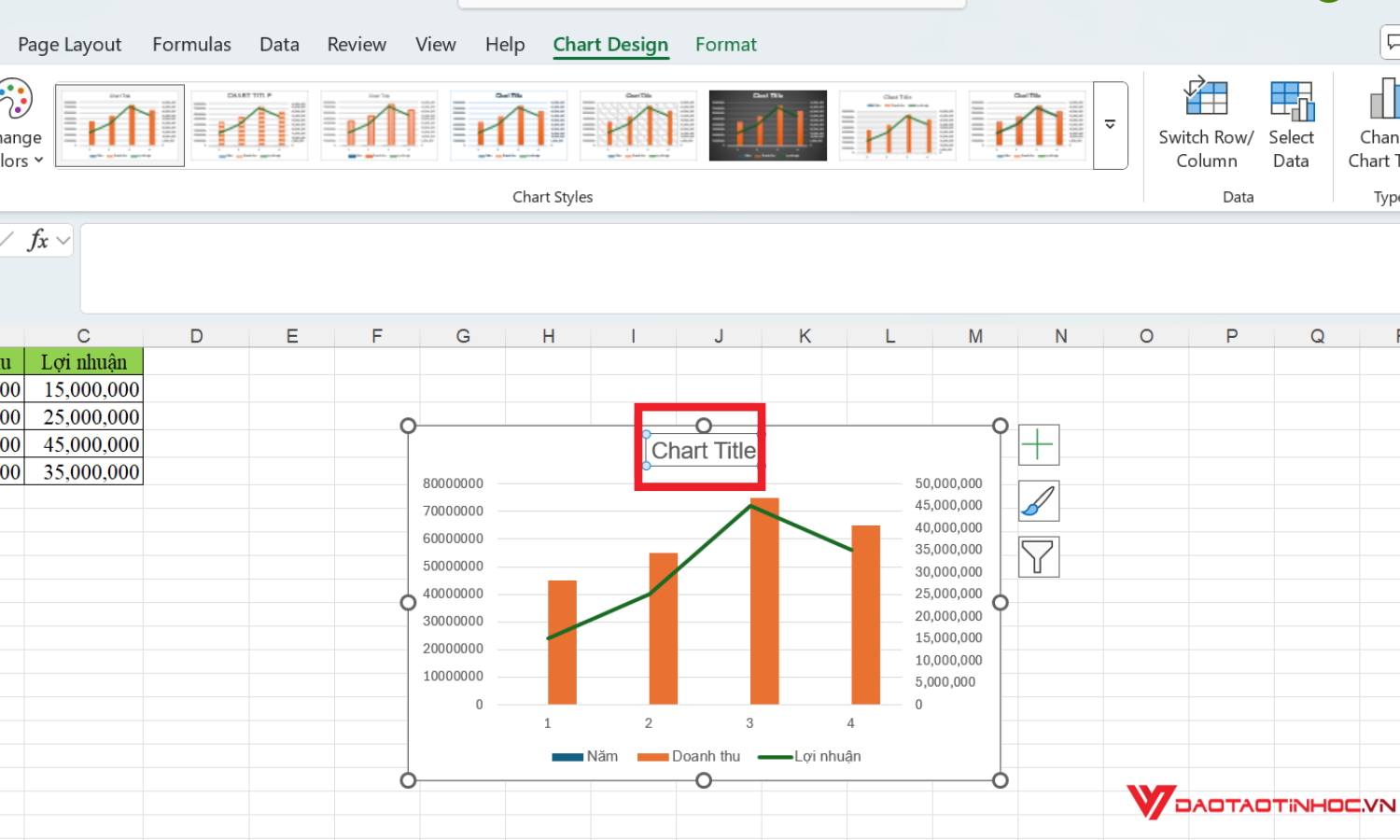 Cách vẽ biểu đồ nhiều dữ liệu - Bước 3