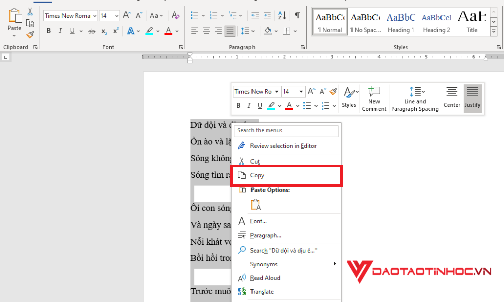 Cách chuyển file Word sang Excel bằng Paste Special - Bước 1