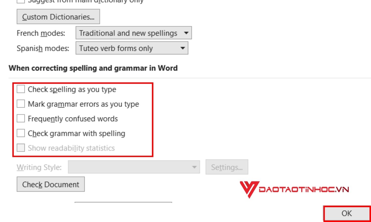 Cách sửa lỗi dính chữ trong word phiên bản 2010 trở đi bước 4