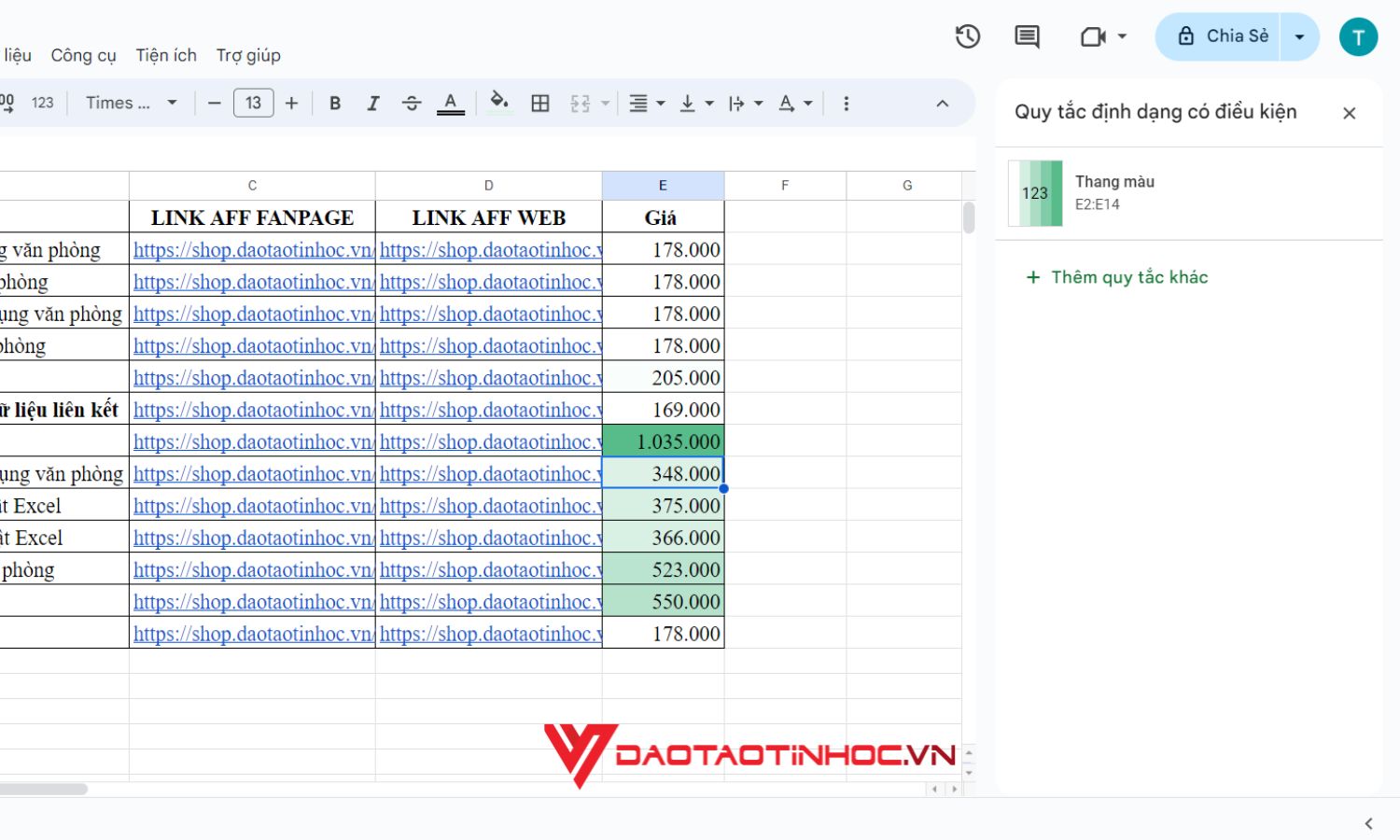 Conditional formatting trong google sheet nâng cao - Bước  7