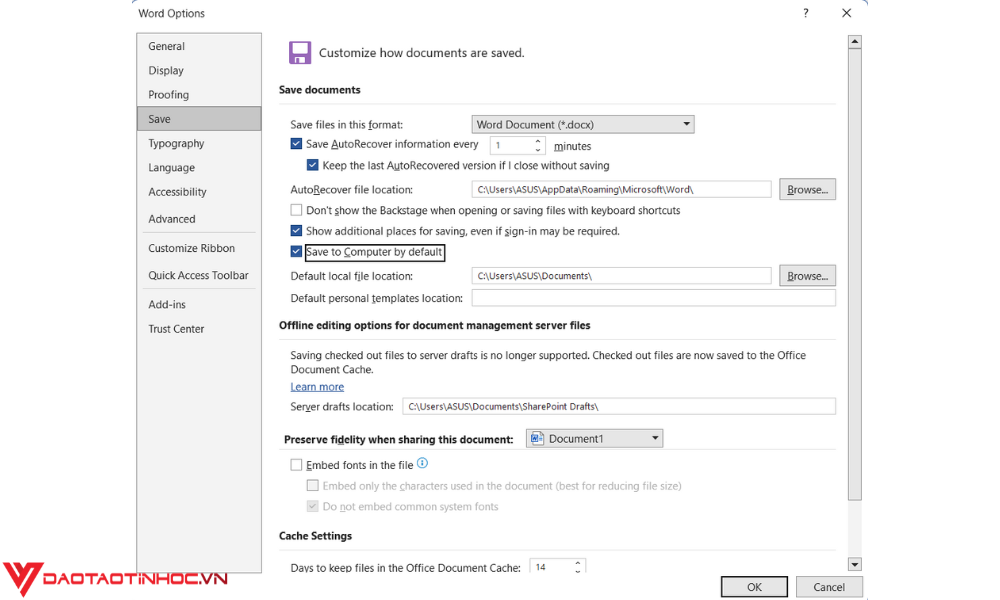 Bật tính năng Auto Save trong Word 2