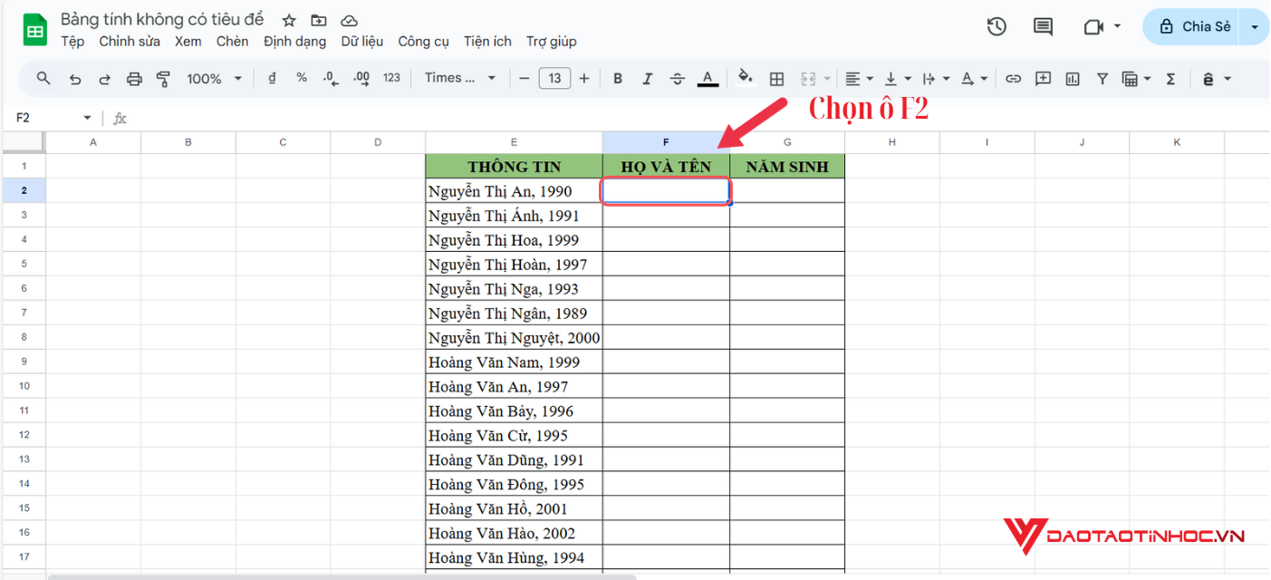 Cách dùng hàm SPLIT - Bước 1