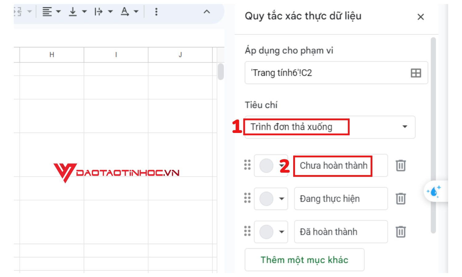 Bước 4 tạo lựa chọn trên Google Sheet bằng cách tự nhập
