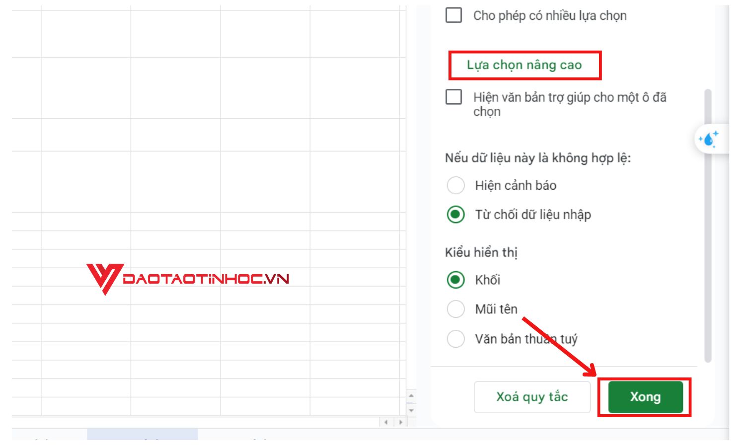 Bước 5 tạo lựa chọn trên Google Sheet bằng cách tự nhập