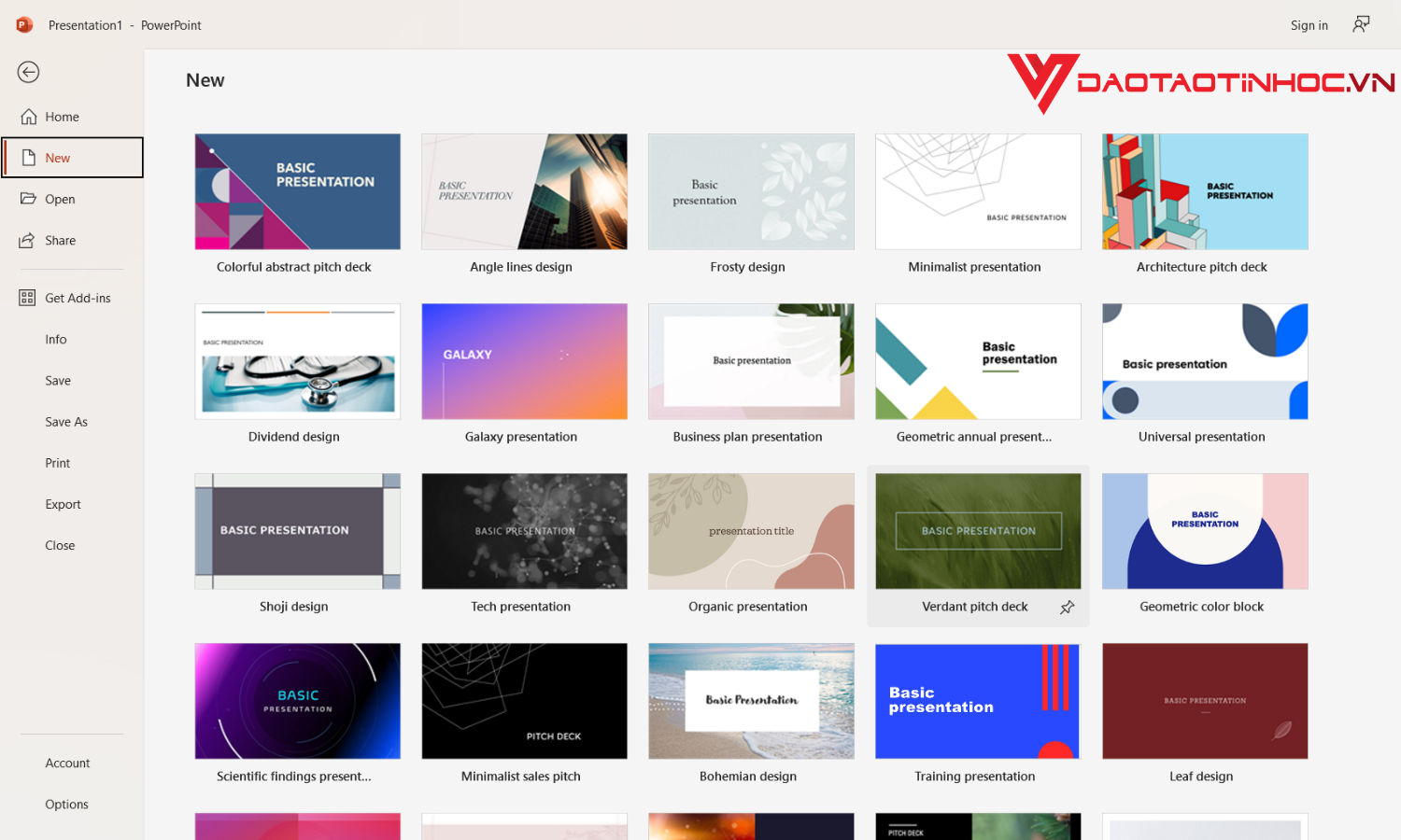 Các mẫu có sẵn ở Powerpoint