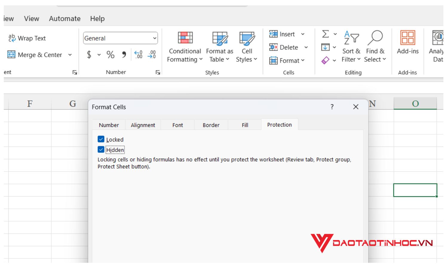 Cách ẩn công thức trong Excel bước 3