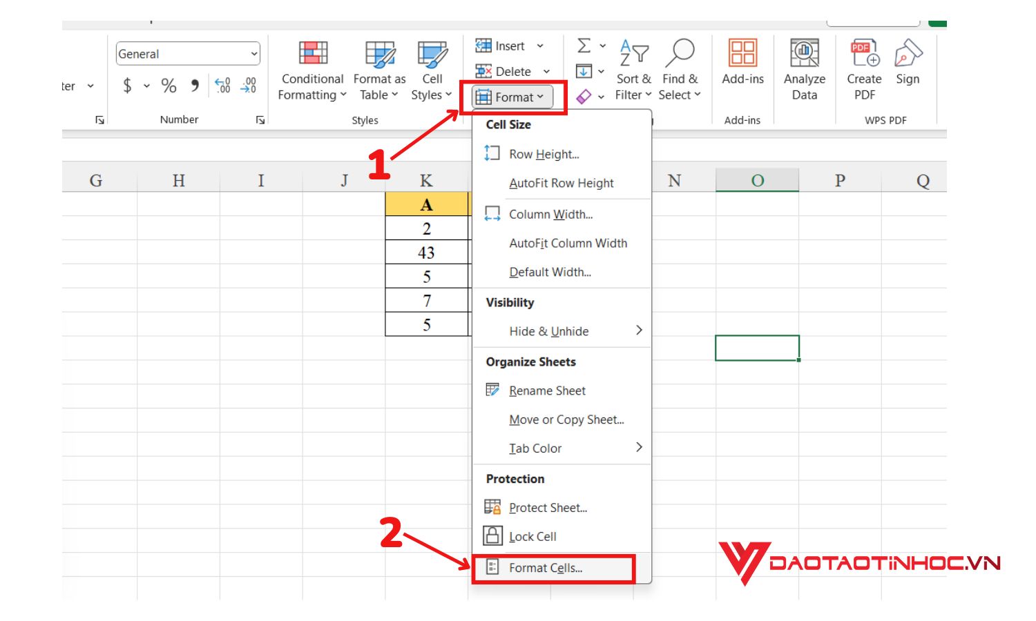Cách ẩn công thức trong Excel bước 1,2