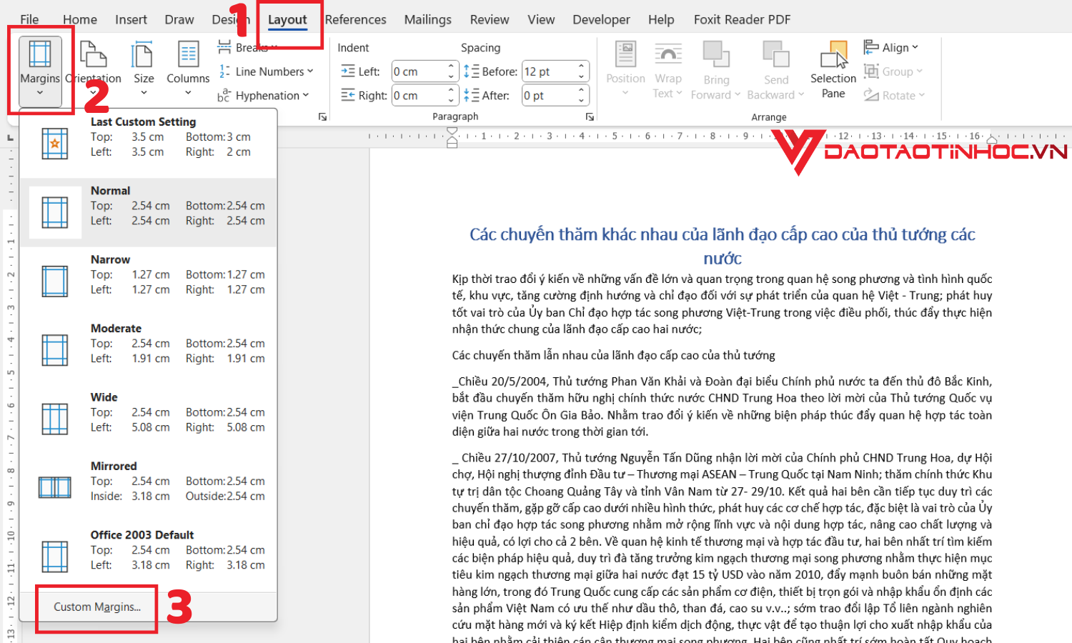 Cách căn lề văn bản