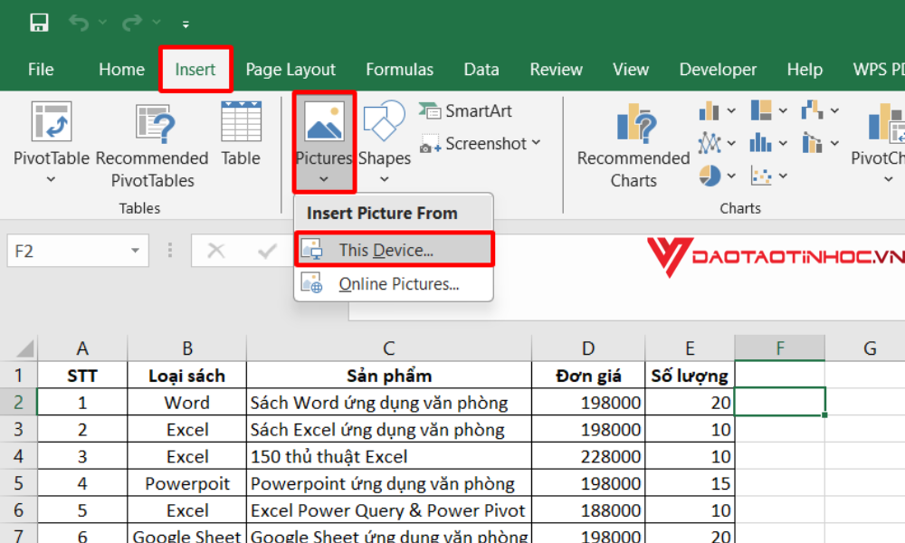Cách chèn ảnh vào Excel thủ công bước 1