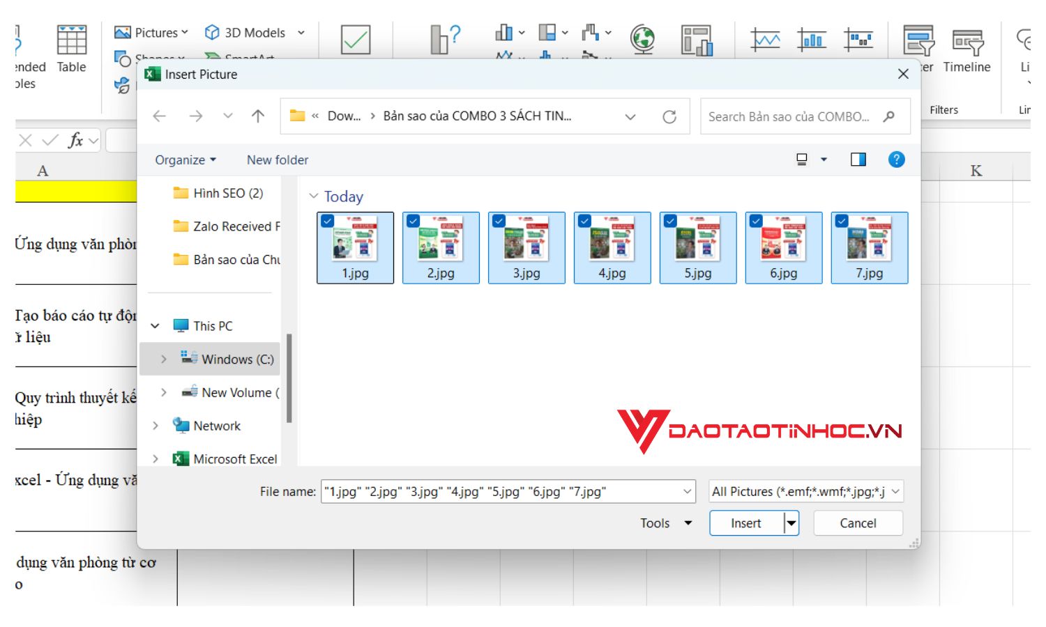 Cách chèn nhiều ảnh vào Excel - bước 2
