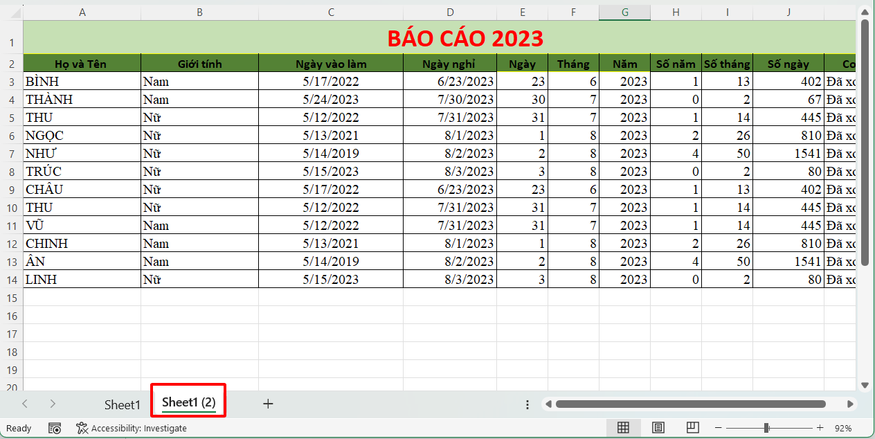 Cách copy các sheet trong Excel bằng việc kéo thả chuột