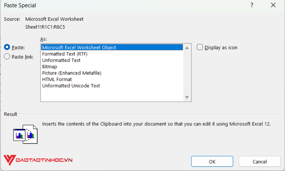 Cách copy từ Excel sang Word giữ nguyên định dạng với Paste Special bước 3