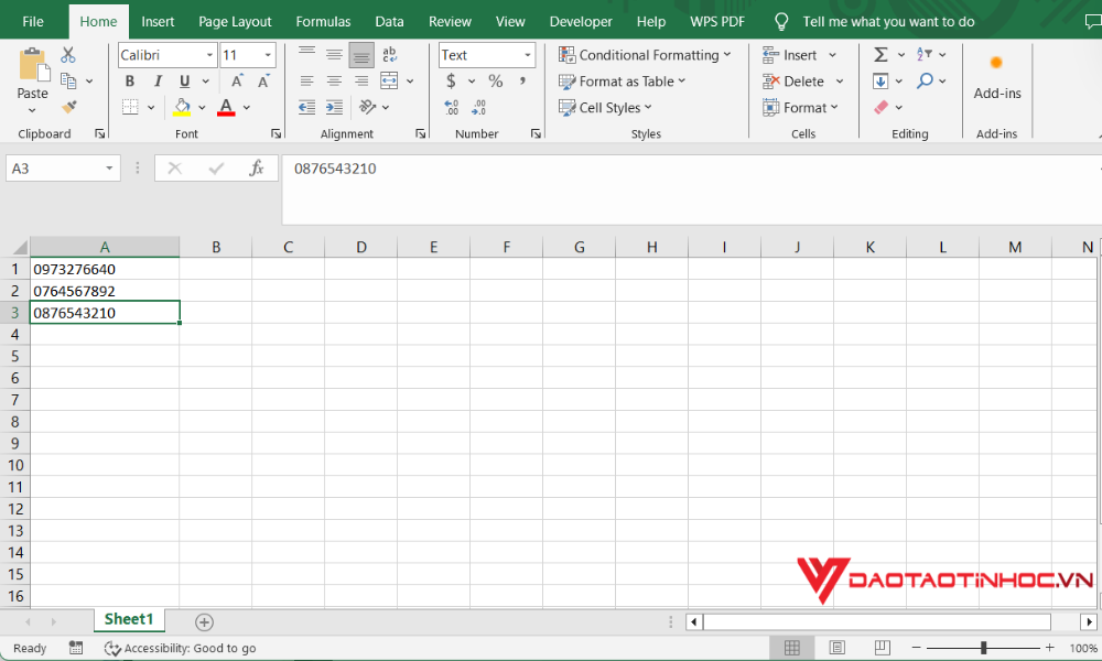 Cách điền số 0 vào số điện thoại trong Excel bước 3