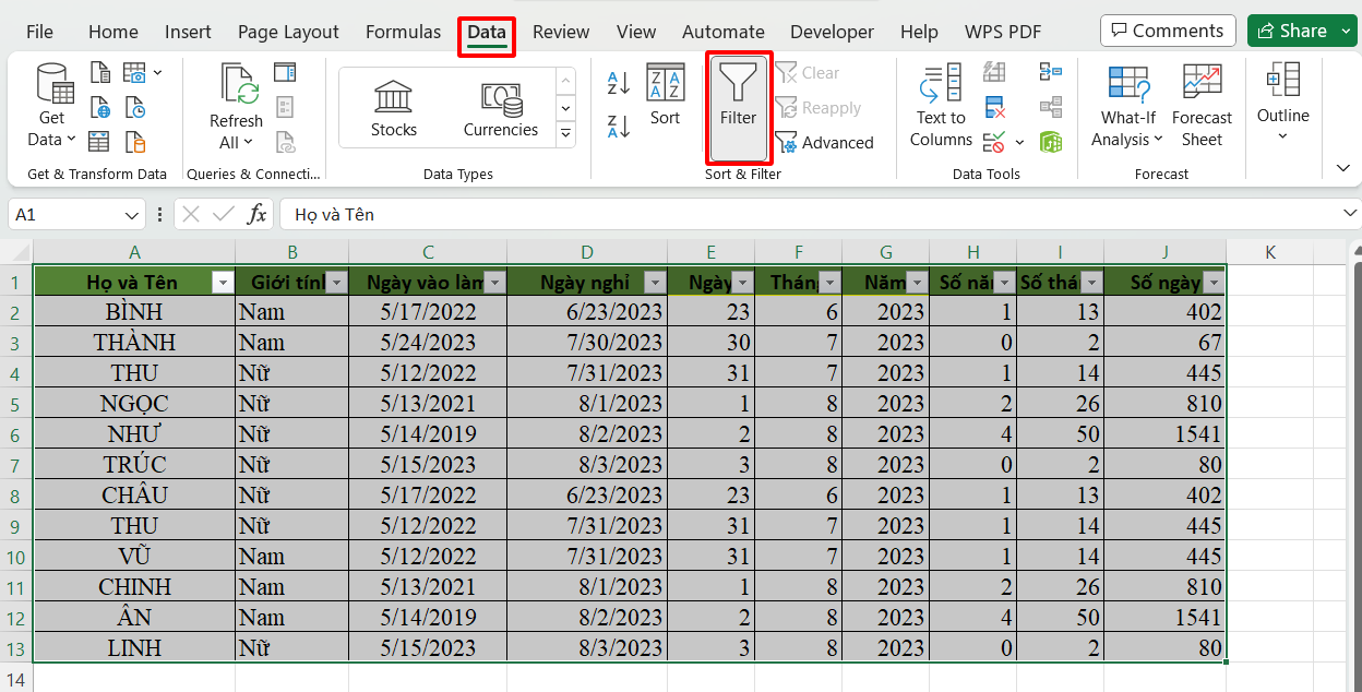 Cách dùng Autofilter trong Excel