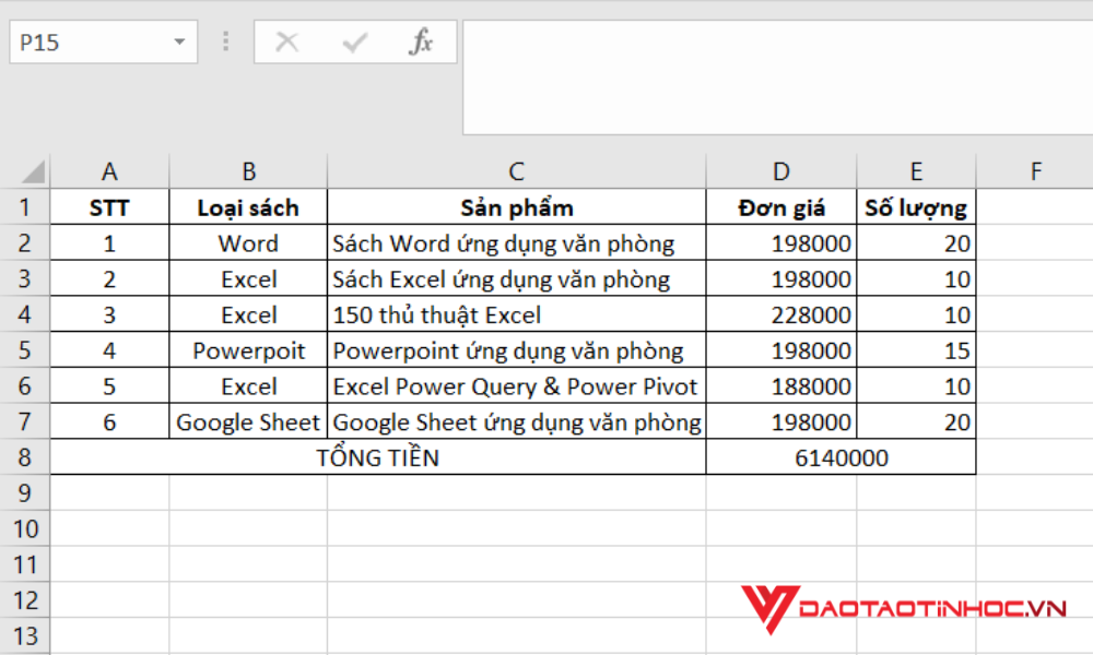 Cách dùng Hàm SUMPRODUCT nhiều điều kiện bước 2