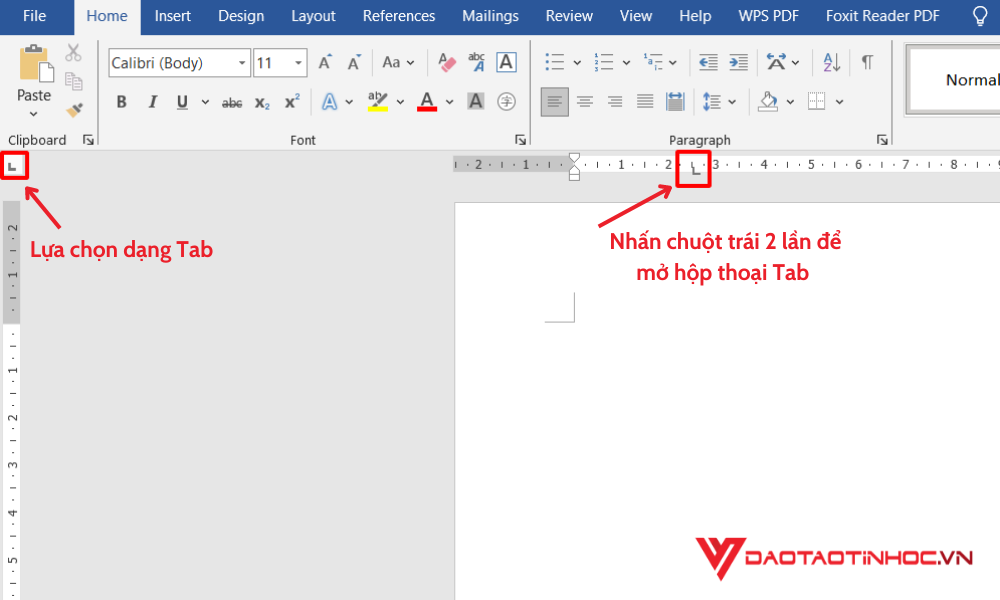 Cách dùng tab trong Word bước 1