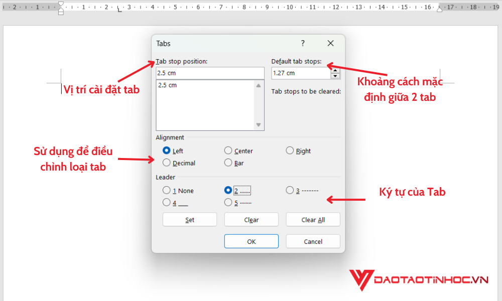Cách dùng tab trong Word bước 2