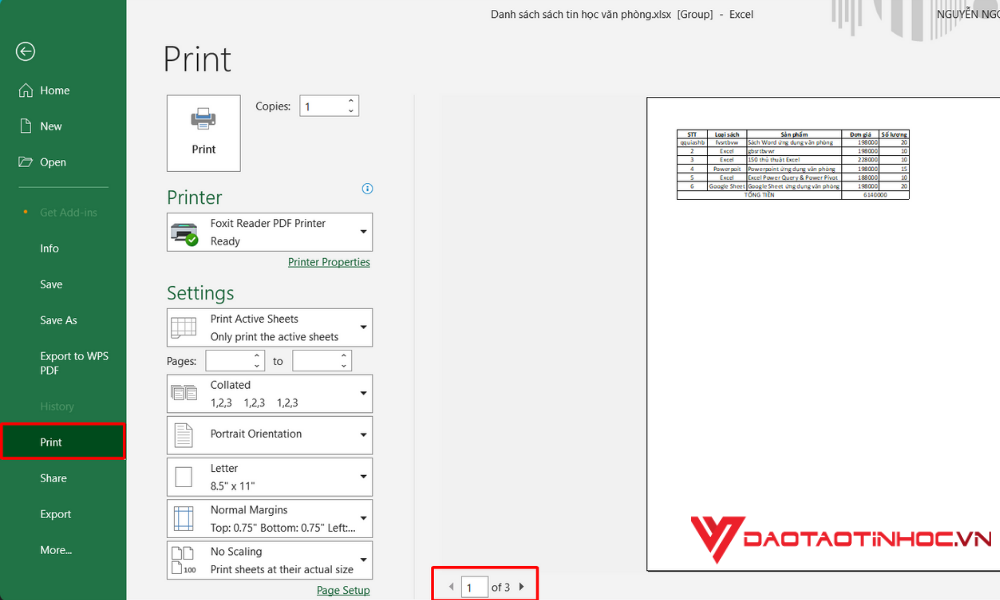 Cách in nhiều Sheet trong Excel bước 4