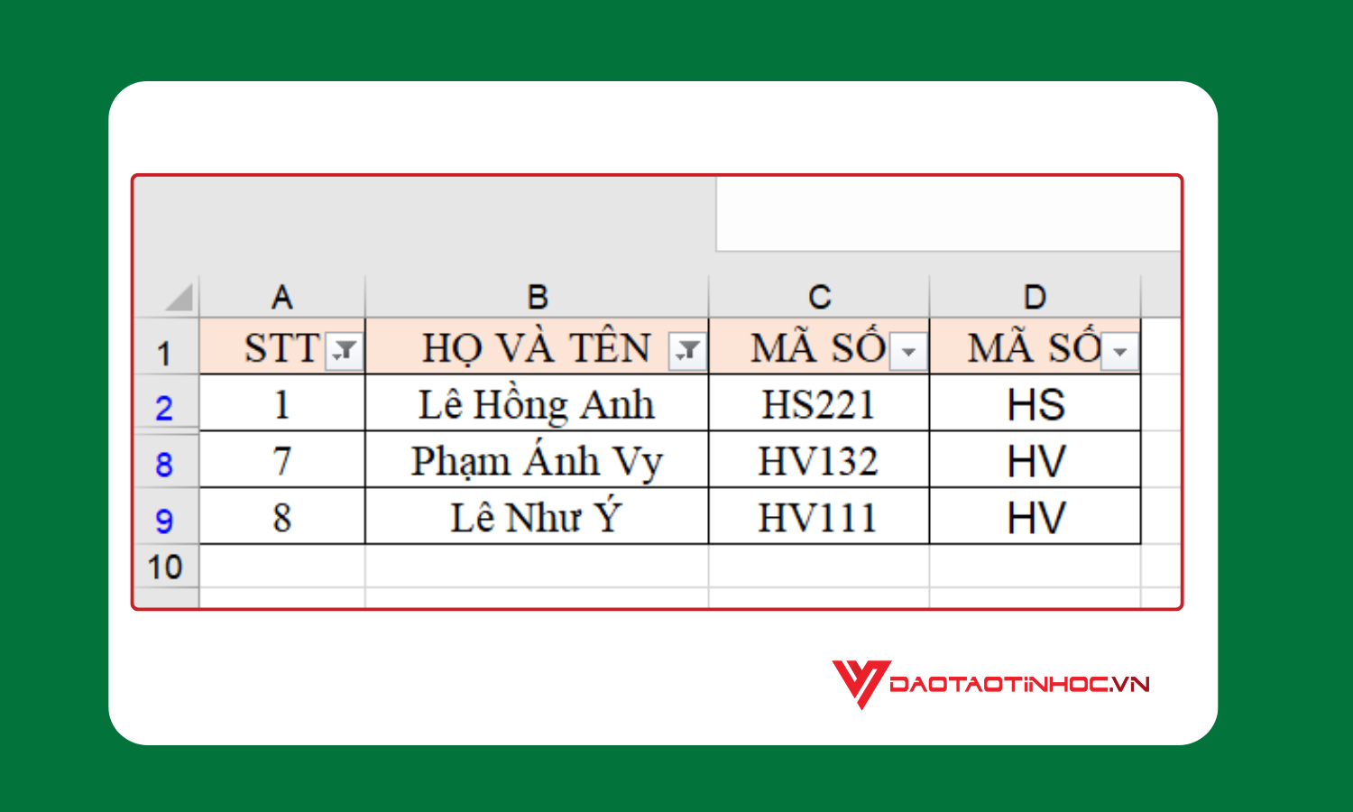 Cách lọc dữ liệu bằng Filter - Kết quả