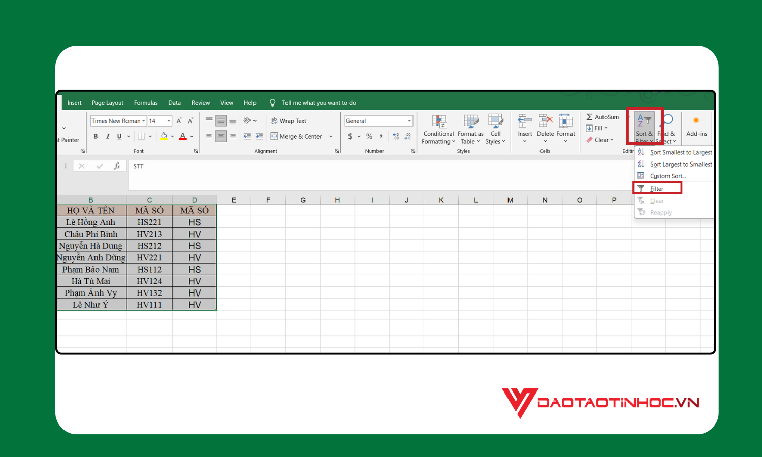 Cách lọc dữ liệu bằng Filter - Bước 2