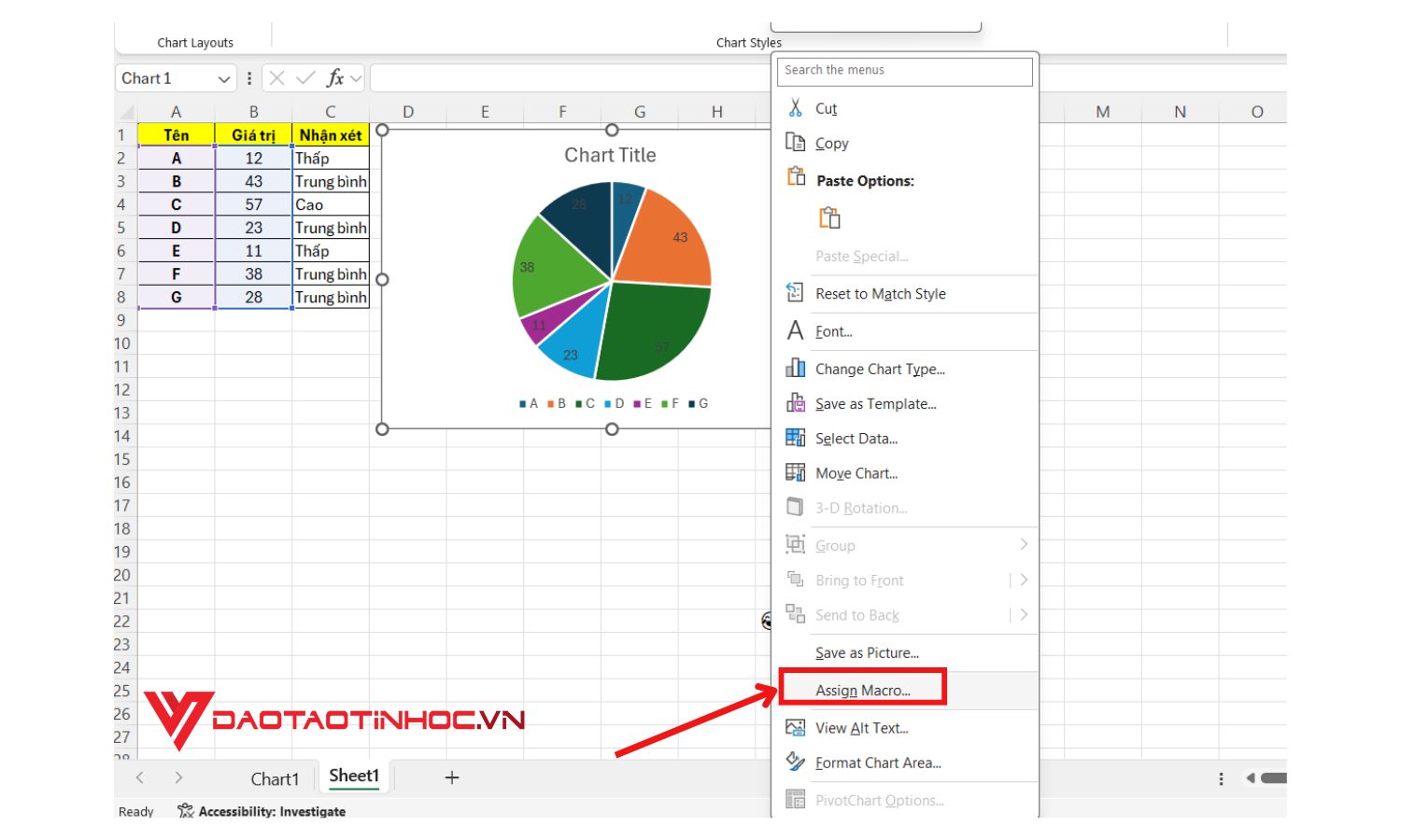 Cách nhận xét biểu đồ bằng mã VBA - Bước 5