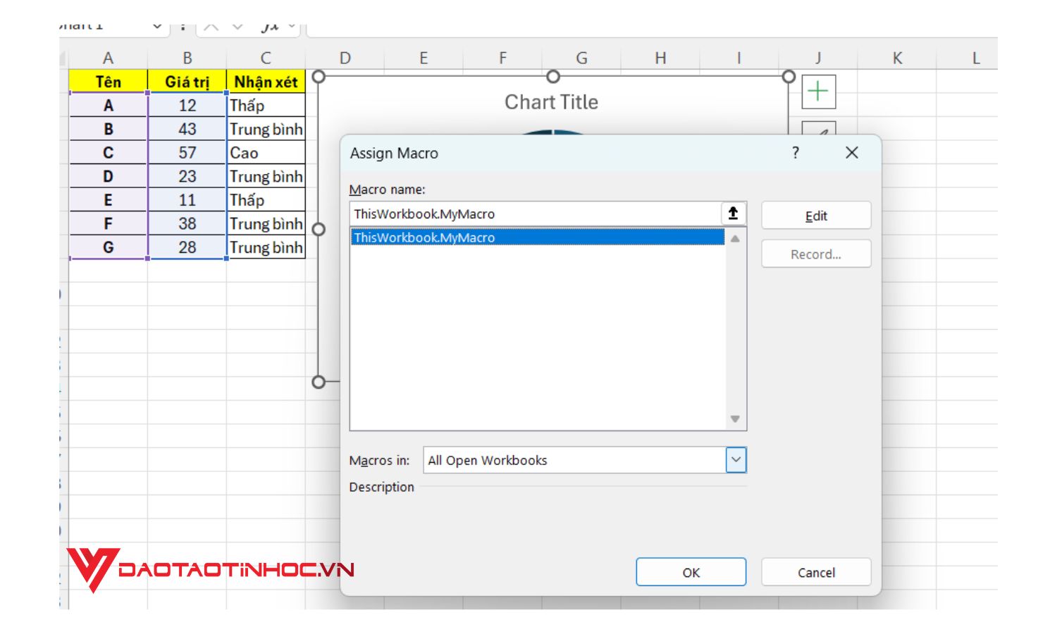 Cách nhận xét biểu đồ bằng mã VBA - Bước 6