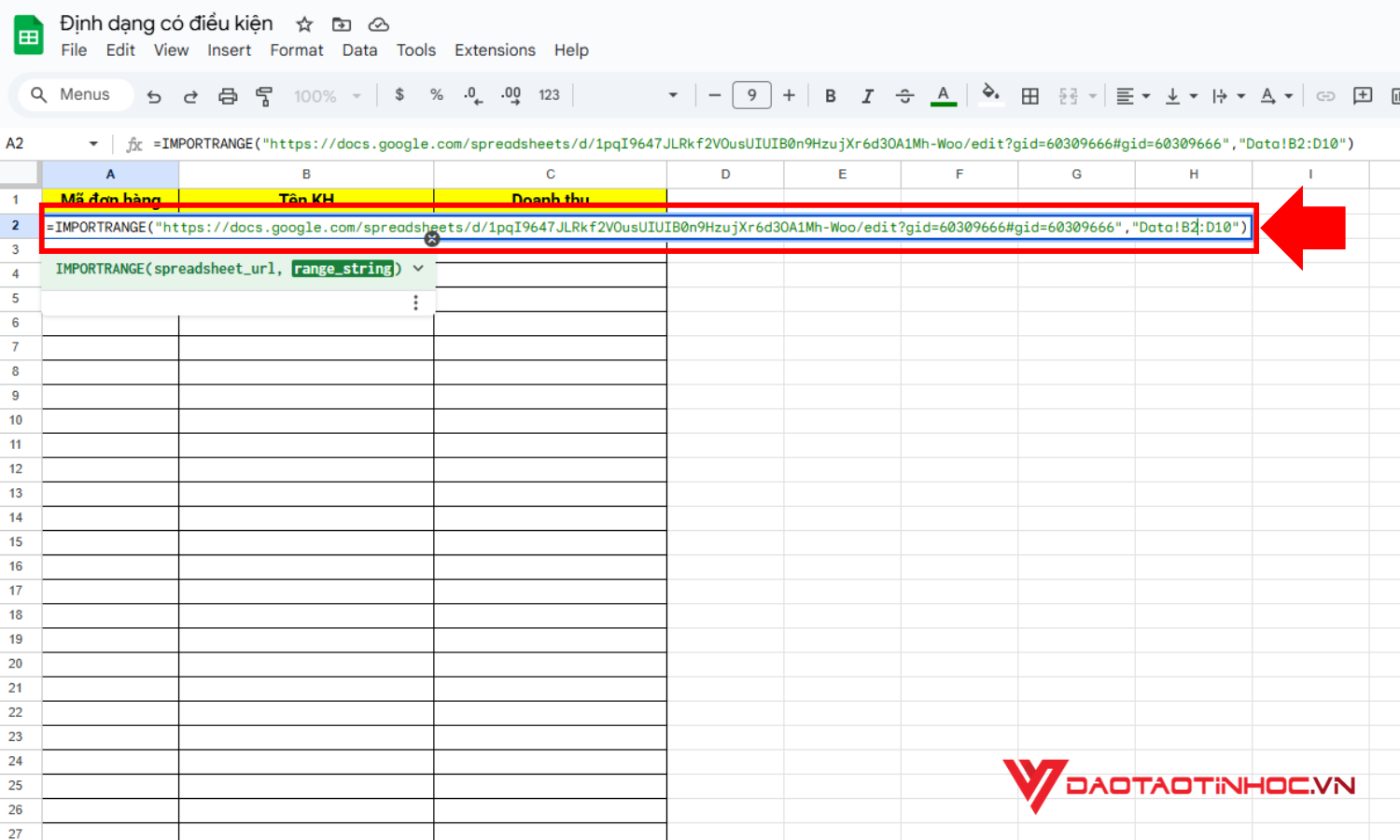 Cách sử dụng hàm IMPORTRANGE - Kết quả